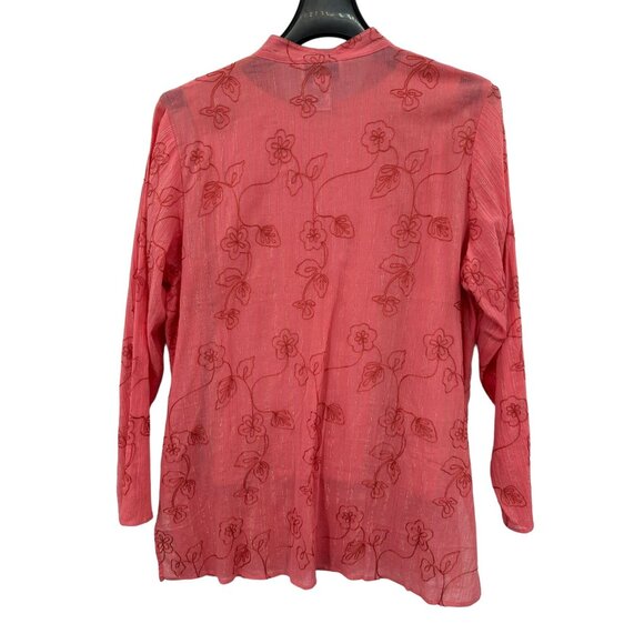 Susan Graver XL Pink Floral Embroidered Metallic Button Tunic Shirt & Tank - Picture 3 of 6